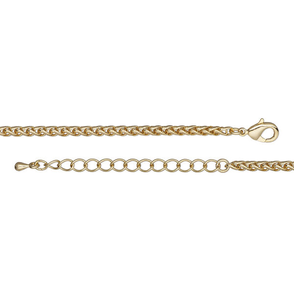 Chain, gold-finished brass, 3.2mm ponytail, 20 inches with 2-inch extender chain and lobster claw clasp. Sold individually. image number 0