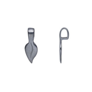 Bail, JBB Findings, glue-on, gunmetal-plated brass, 17x6mm with 11x6mm leaf flat base. Sold per pkg of 2.