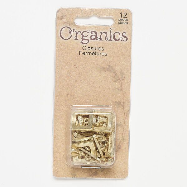 Clasp, gold-finished "pewter" (zinc-based alloy), 15x14mm matte textured square toggle and 22x12mm matte hook-and-eye. Sold per pkg of 12. image number 0