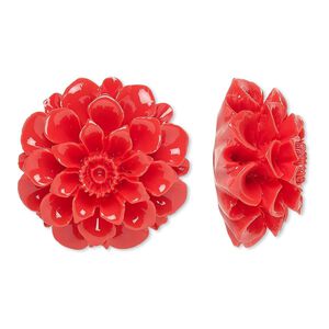 Embellishment, resin, red, 28mm undrilled flower. Sold individually.