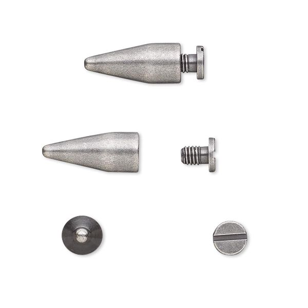 Rivet, twist-in, antique silver-plated brass, 15x6mm with 14x6mm spike and 3mm shank. Sold per pkg of (4) 2-piece sets. image number 0