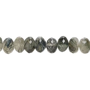 Tourmalinated quartz 1pkg1, hand-cut top-drilled faceted rondelle bead natural 8 inch 7x5mm-9x7mm