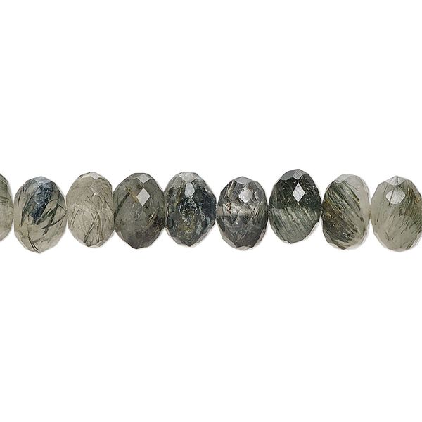 Tourmalinated quartz 1pkg1, hand-cut top-drilled faceted rondelle bead natural 8 inch 7x5mm-9x7mm image number 0