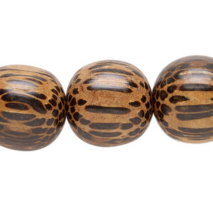 Bead 1pkg1, patikan palm wood, light and dark brown, 18mm hand-cut round, 15.5-16 inch.