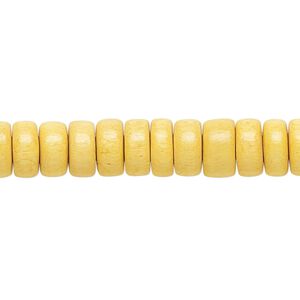 Bead 1pkg1, Taiwanese cheesewood (dyed / waxed), dark yellow, 8x4mm rondelle, 15-1/2 to 16 inches.