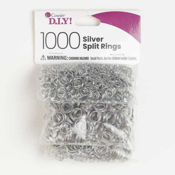 Split ring assortment 1pkg1000, silver-finished steel, 6mm / 8mm / 9mm round. image number 0
