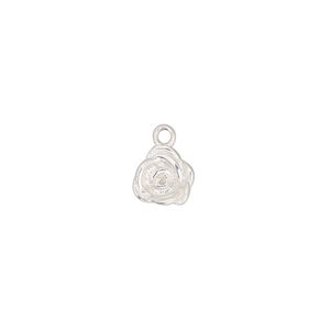 Charm, sterling silver, 8.5mm single-sided rose. Sold individually.