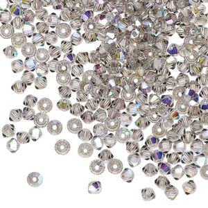 Bead 144pk black diamond AB, Preciosa Czech crystal 3mm bicone