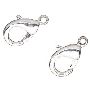 Clasp, lobster claw, silver-finished brass, 12x8mm. Sold per pkg of 2.