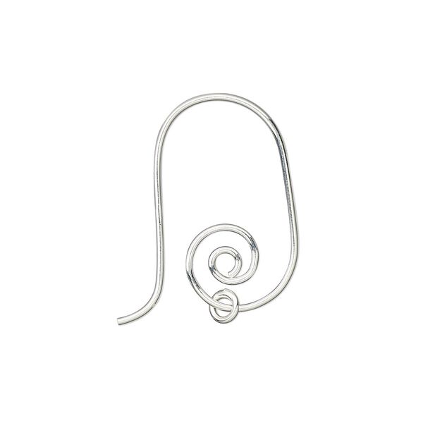 Ear wire fishhook 1pkg2 sterling silver, 22.5mm spiral design / 3.5mm jump ring, 20 gauge 1 pair image number 0