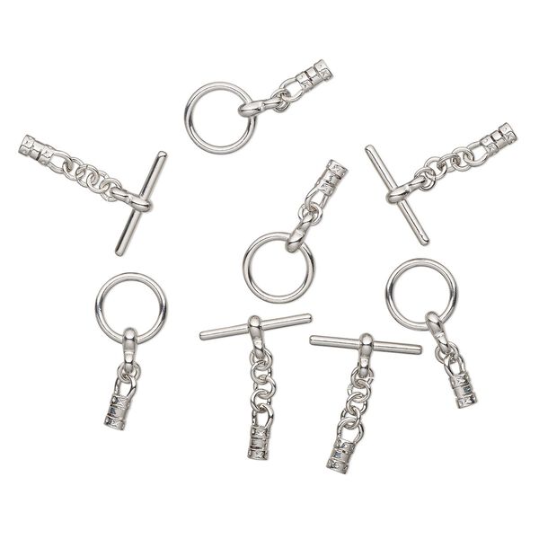 Clasp, toggle, silver-finished steel, 12mm round with crimp ends, 2.2mm inner diameter. Sold per pkg of 4. image number 0