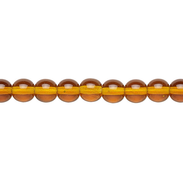 Bead, Preciosa, Czech glass druk, transparent topaz, 6mm round. Sold per 15-1/2" to 16" strand. image number 0