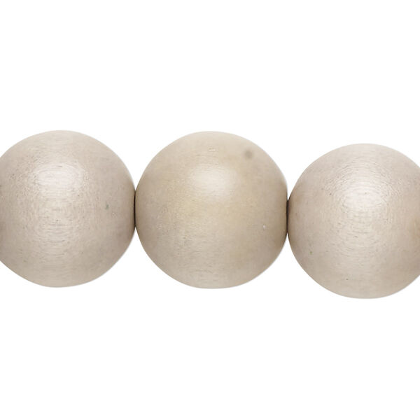 Bead, Taiwanese cheesewood (dyed / waxed), light grey, 15-16mm round. Sold per 15-1/2" to 16" strand. image number 0