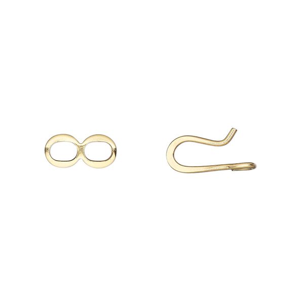 Clasp, hook-and-eye, gold-plated brass, 10x6mm flat wire. Sold per pkg of 100. image number 0