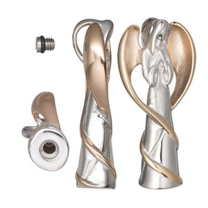 Pendant, copper-finished stainless steel and silicone, black, 35x17mm angel with watertight chamber. Sold individually.