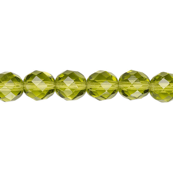 Bead, Czech fire-polished glass, olivine, 8mm faceted round. Sold per pkg of 600 (1/2 mass). image number 0