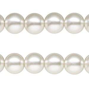 Bead, glass pearl, silver-white, 10mm round. Sold per pkg of pkg of (2) 15-1/2" to 16" strands.