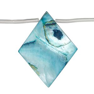 Bead, mother-of-pearl shell (dyed), blue, 35x4mm-37x8mm top-drilled flat diamond, Mohs hardness 3-1/2. Sold per 15-inch strand, approximately 10 beads.
