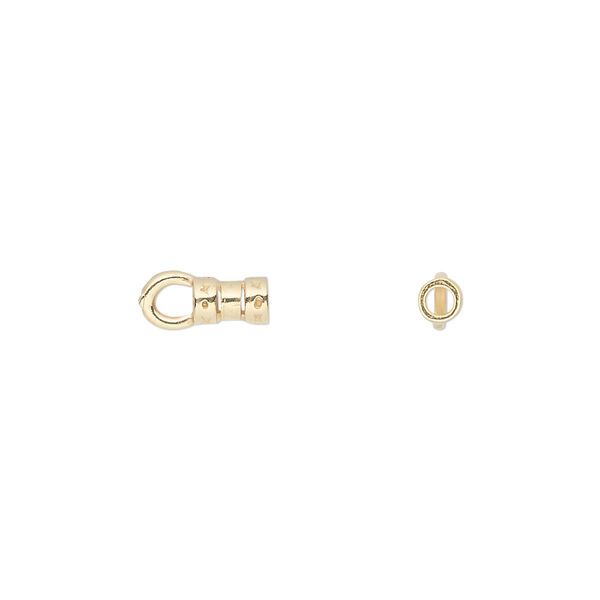 Crimp end, JBB Findings, gold-plated pewter (tin-based alloy), 5x3mm tube with loop, 1.7mm inside diameter. Sold per pkg of 4. image number 0