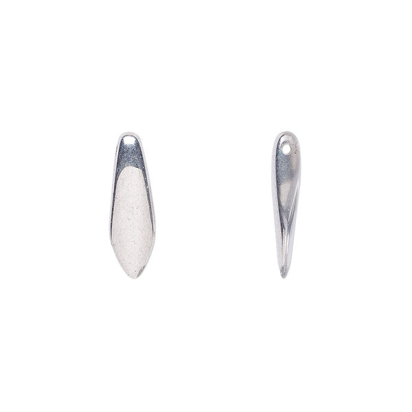 Bead, Czech pressed glass, silver, 15.5x5mm top-drilled dagger. Sold per 15-1/2" to 16" strand, approximately 135-150 beads. image number 0