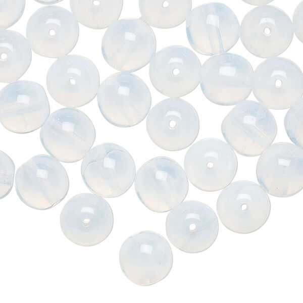 Bead, Preciosa Czech glass druk 1pkg50, translucent white opal, 8mm round. image number 0