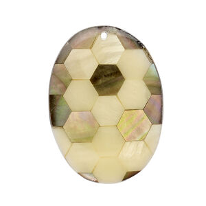 Focal, black lip shell / gold lip shell / mother-of-pearl shell (assembled), 34x24mm - 35x25mm single-sided oval, Mohs hardness 3-1/2. Sold individually.