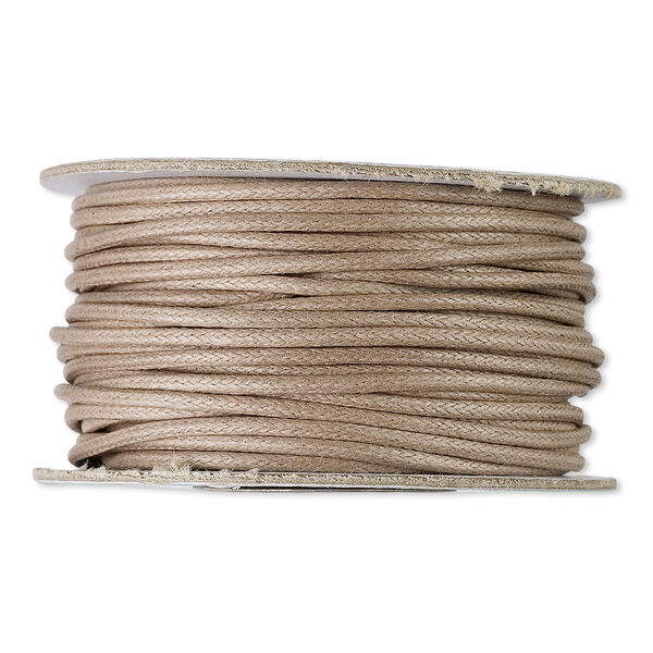 Cord, waxed cotton, tan, 2mm round. Sold per 25-yard pkg. image number 0