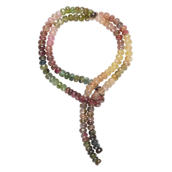Bead, multi-tourmaline (natural), 4x3mm-5x4mm hand-cut faceted rondelle, B grade, Mohs hardness 7 to 7-1/2. Sold per 14-inch strand. image number 0