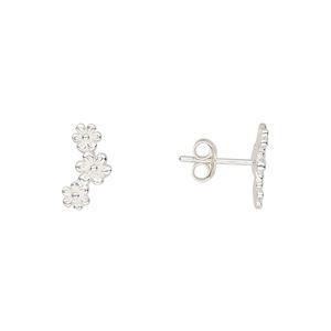 Earstud sterling silver 1pkg2, 12x6mm right- and left-facing flower / earnuts included, Create Compliments® 1 pair