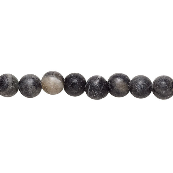Bead, black and grey marble (natural), 6-7mm round, D grade, Mohs hardness 3. Sold per 15-inch strand. image number 0