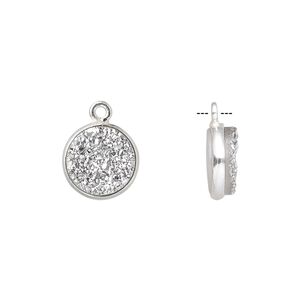 Druzy agate / sterling silver 1pkg1, electrocoated hand-cut flat round drop 11mm