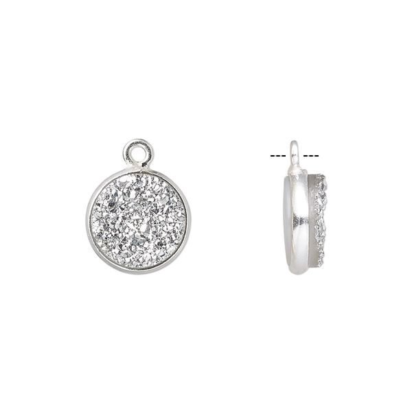 Druzy agate / sterling silver 1pkg1, electrocoated hand-cut flat round drop 11mm image number 0