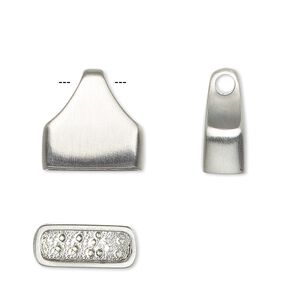 Cord end, glue-in, stainless steel, satin, 15x15mm with 12.5x5mm inside diameter. Sold per pkg of 2.
