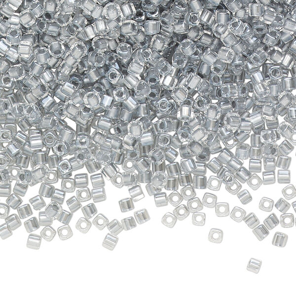 Seed bead, Miyuki, glass, pkg/250g, 1.8mm square, transparent clear inside dyed color metallic silver pewter (SB-242). image number 0