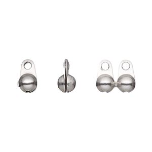 Bead tip, stainless steel, 10x6mm side clamp-on, fits 4.5mm ball chain. Sold per pkg of 10.