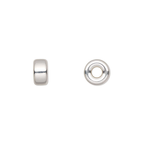 Bead, sterling silver, 8x4mm smooth flat rondelle. Sold per pkg of 10. image number 0