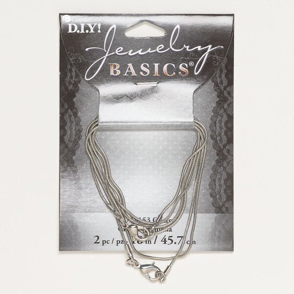 Chain, silver-finished steel, 1.2mm snake, 18 inches with lobster claw clasp. Sold per pkg of 2. image number 0