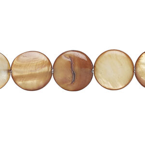 Mother-of-pearl shell 1pkg1, puffed flat round bead 15 inch dark gold 12-13mm