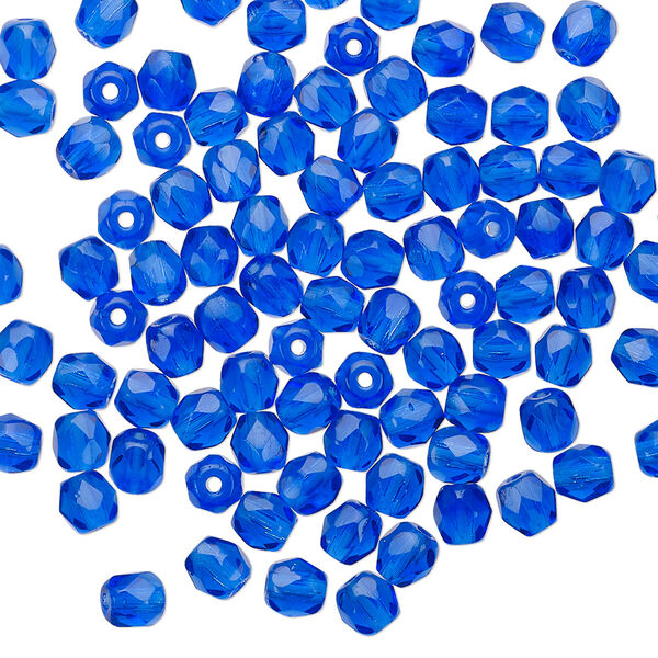 Bead 1pkg1 Czech fire-polished glass, 4mm faceted round, 1 mass transparent cobalt blue image number 0
