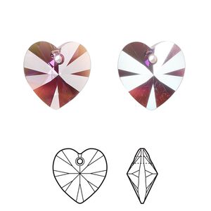 Drop 2pk amethyst shimmer, Crystal Passions® 14mm pendant heart 6228