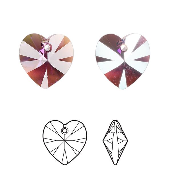 Drop 2pk amethyst shimmer, Crystal Passions® 14mm pendant heart 6228 image number 0