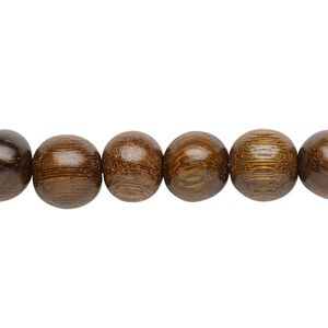 Bead, robles wood (waxed), 9-10mm hand-cut round. Sold per 15-1/2 to 16-inch strand.