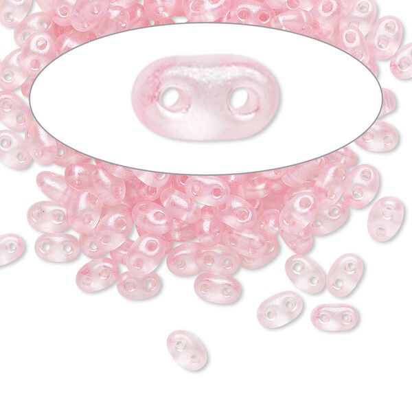 Seed bead, Preciosa Twin™ Czech glass, pkg/50g, 5x2.5mm oval, translucent pink terra pearl clear, (08198). image number 0