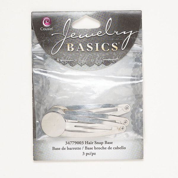 Hair clip, silver-finished steel, 53x16mm with 16mm round glue-on pad. Sold per pkg of 3. image number 0