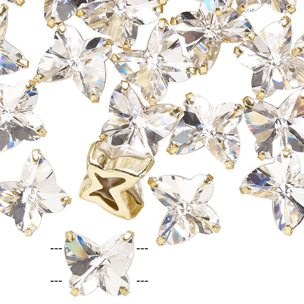 Sew-on 1pk crystal gold plate, Preciosa Czech crystal 10mm spacer butterfly image number 1