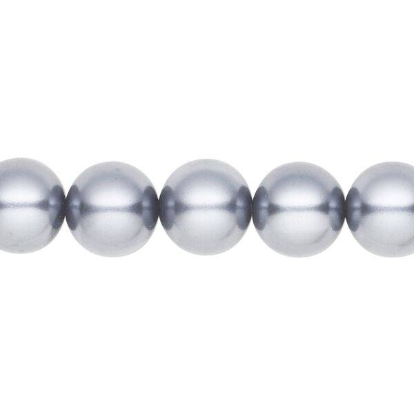 Bead, crystal pearl, pewter, 10mm round. Sold per pkg of (2) 15-1/2" to 16" strands, approximately 80 beads. image number 0