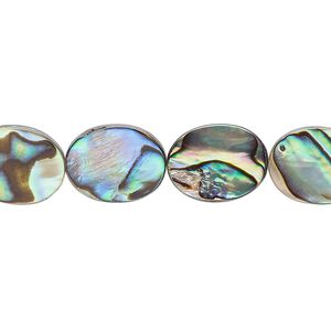 Bead, paua shell and resin (assembled), 14x10mm flat oval. Sold per 15-1/2" to 16" strand.