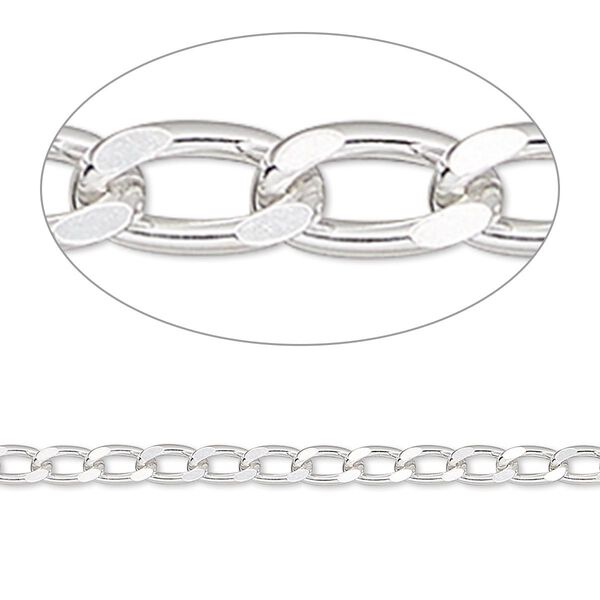 Chain, sterling silver, 2.8mm diamond-cut long curb. Sold per pkg of 5 feet. image number 0