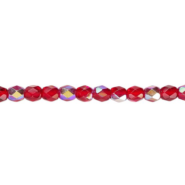 Bead, Czech fire-polished glass, light red AB, 4mm faceted round. Sold per 15-1/2" to 16" strand. image number 0