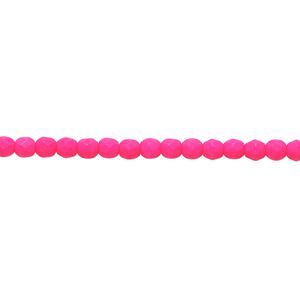 Bead, Preciosa, Czech painted fire-polished glass, matte neon pink, 3mm faceted round. Sold per 8-inch strand, approximately 65 beads.